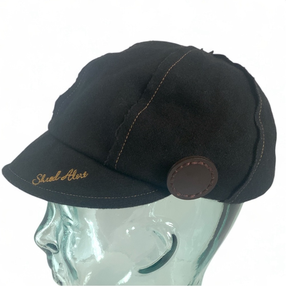 Shred Alert VTG Black Wool Snow Boarding Cadet Cap Hat